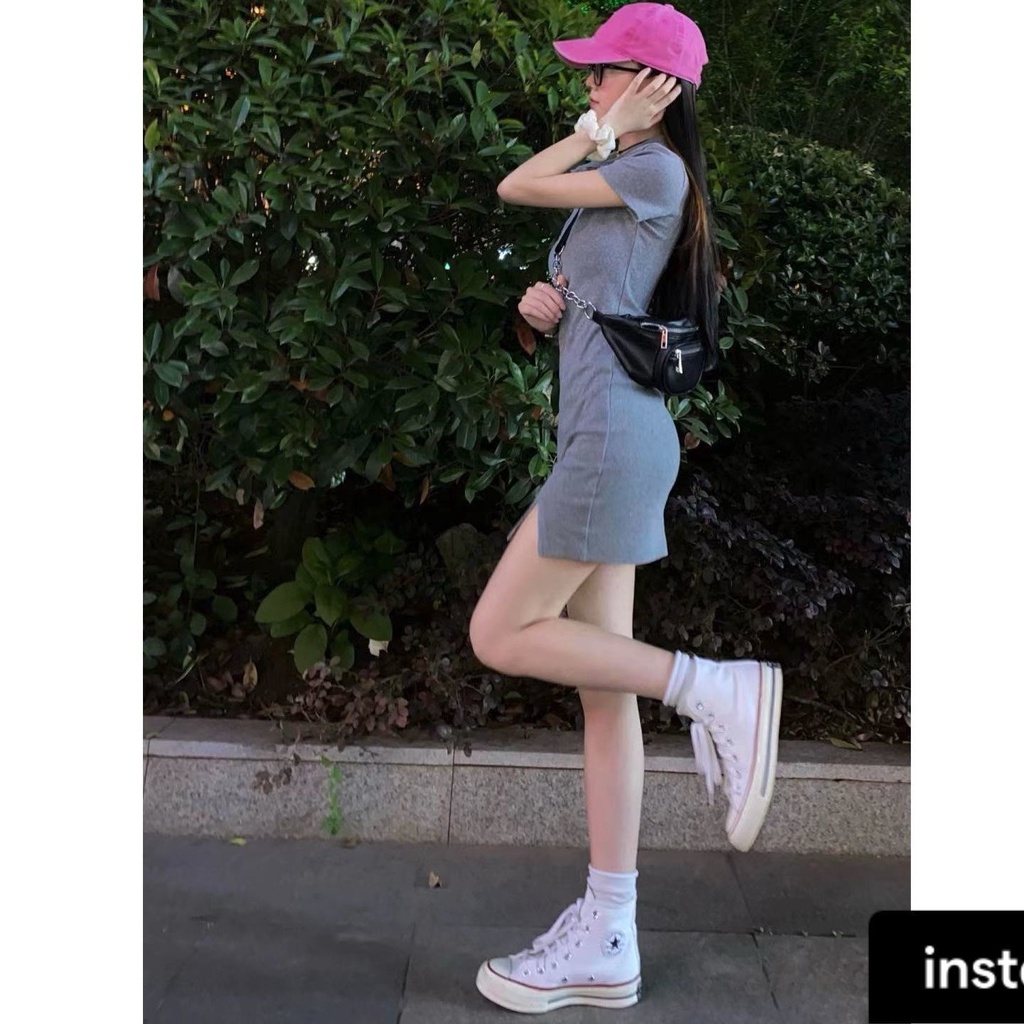 AMOI Đầm Ngắn Cổ Polo Xẻ Tà Dáng Ôm Thời Trang Mùa Hè Quyến Rũ Cho Nữ