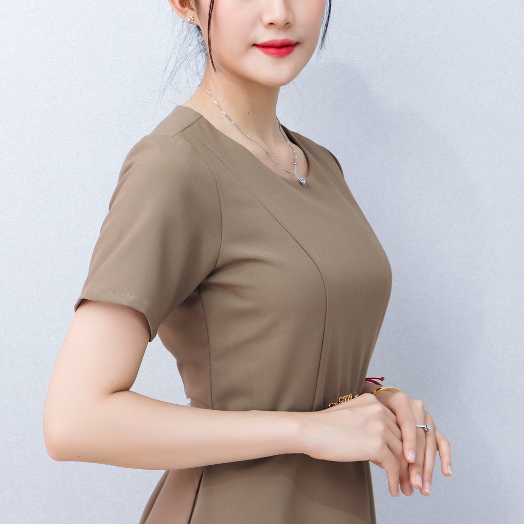 (TẶNG HOA CÀI) Đầm Công Sở Dự Tiệc Sang Trọng Bigsize AMYRA, Thiết Kế Dáng Xòe Tay Ngắn Cao Cấp Đi Làm Đi Tiệc DA174