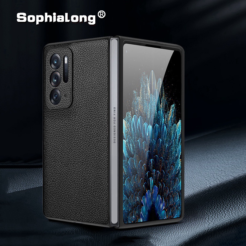 Ốp điện thoại da vân trái vải nắp gập bảo vệ camera cho Oppo Find N