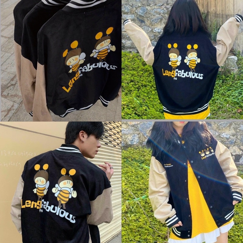 Áo khoác nhung, áo nhung bombo 2 chú ong vàng ma4558100 nam nữ cúc bấm sumisu shop