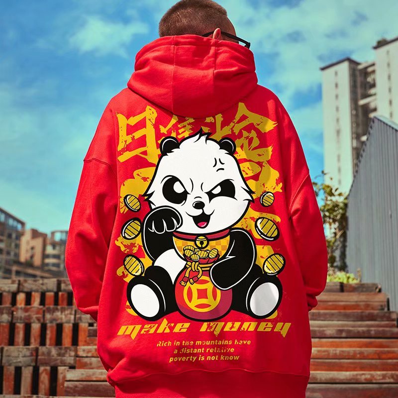 Áo hoodie dáng rộng in chữ và hình gấu trúc hoạt hình phong cách hip hop size M-8XL cho nam và nữ