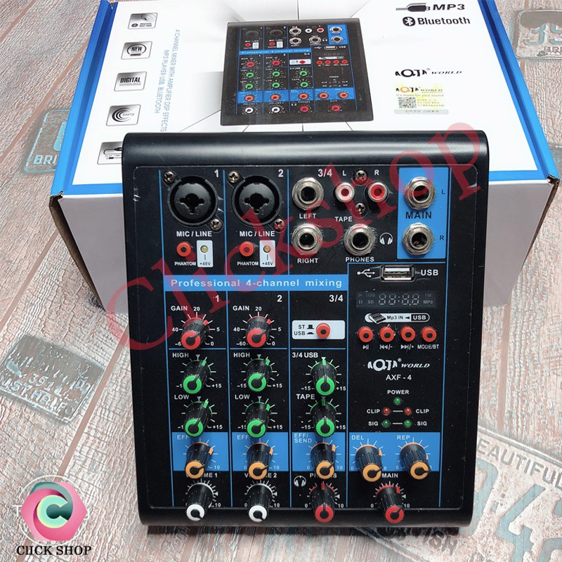 Mixer Aqta AXF 4 đi mic thu âm bm900 dây livestream chế dây truyền nhạc dây chia tai nghe và zắc 6.5 đủ bộ thu âm