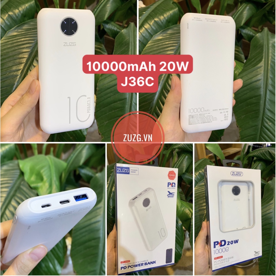 Sạc dự phòng ZUZG 10000mAH 20W hỗ trợ sạc nhanh hai chiều J36C - Hàng chính hãng