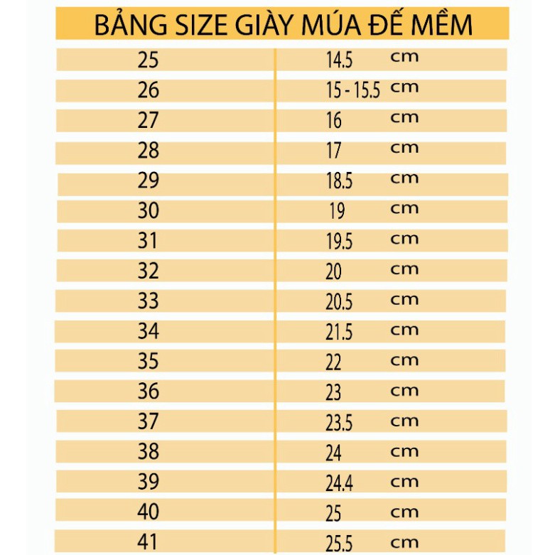 GIÀY MÚA- SHOP THẢO MỘC HOA --GIÀY FORM RỘNG CÁC BẠN XEM BẢNG QUY ĐỔI SIZE hoặc bảng size trên ảnh