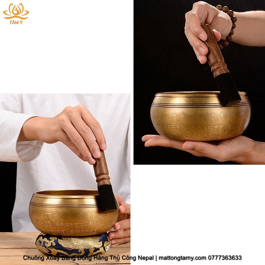 |Tặng Lót Chuông + Chày| Chuông Xoay Bằng Đồng Hàng Thủ Công Nepal (Chuông Hát - Singing Bowl)