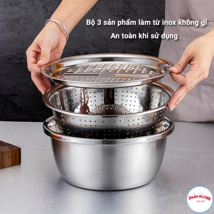 [FREE SHIP ⚡] Bộ rổ, chậu kèm nạo rau củ quả inox 3in1 cao cấp siêu tiện dụng