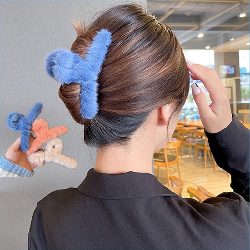 Kẹp gắp tóc đính lông giả thời trang thu đông cho nữ