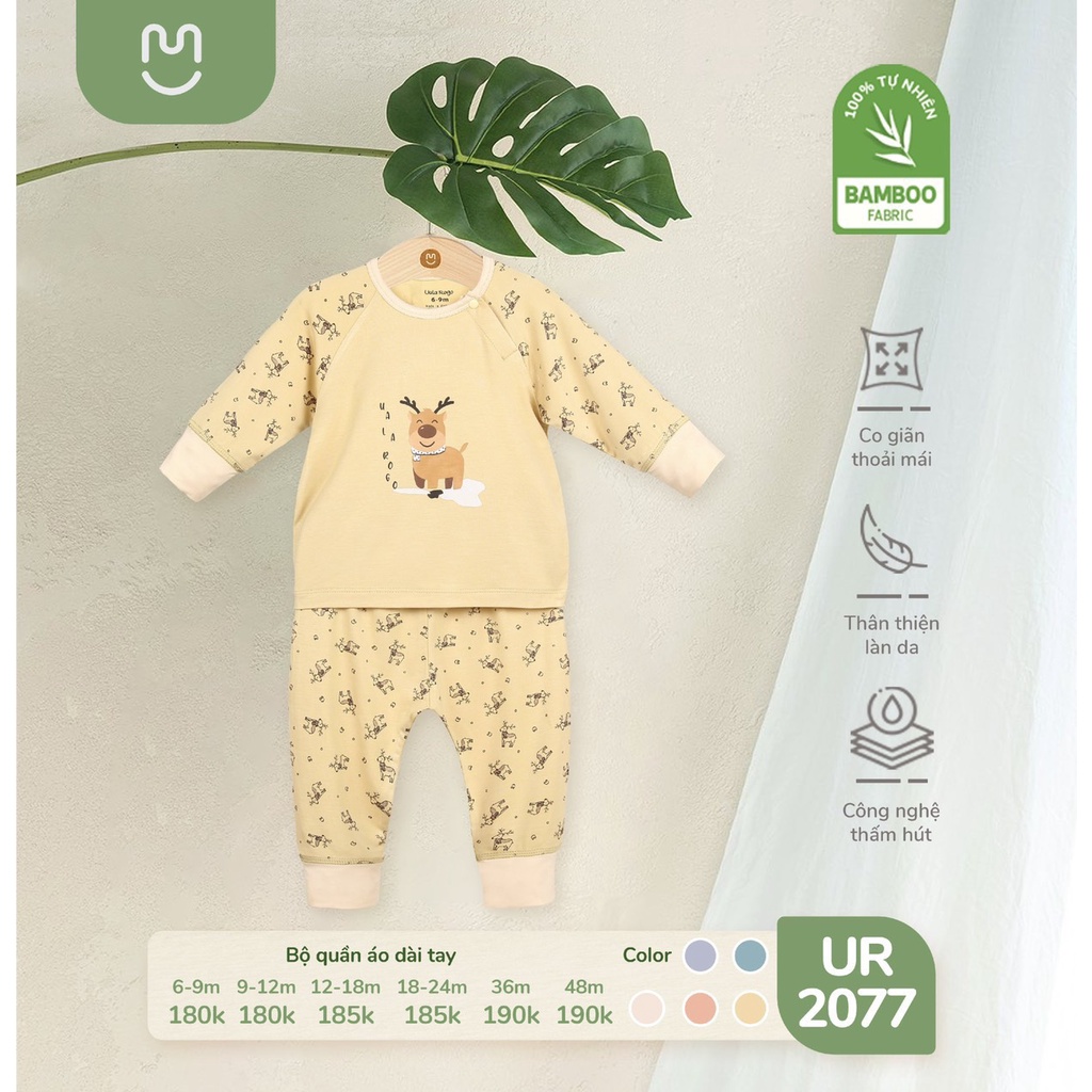 [CHÍNH HÃNG] Bộ dài tay cài vai sợi tre họa tiết trẻ em đáng yêu Uala Rogo