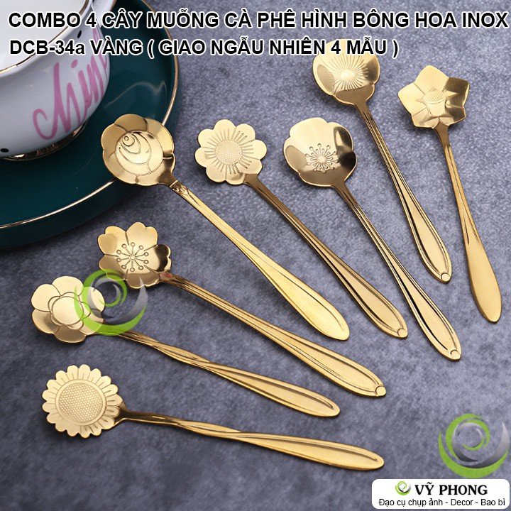 SET COMBO 4 CÂY MUỖNG CÀ PHÊ HÌNH BÔNG HOA INOX BẮC ÂU TRANG TRÍ BẾP CHỤP HÌNH ĐẠO CỤ CHỤP ẢNH SẢN PHẨM INS DCB-34