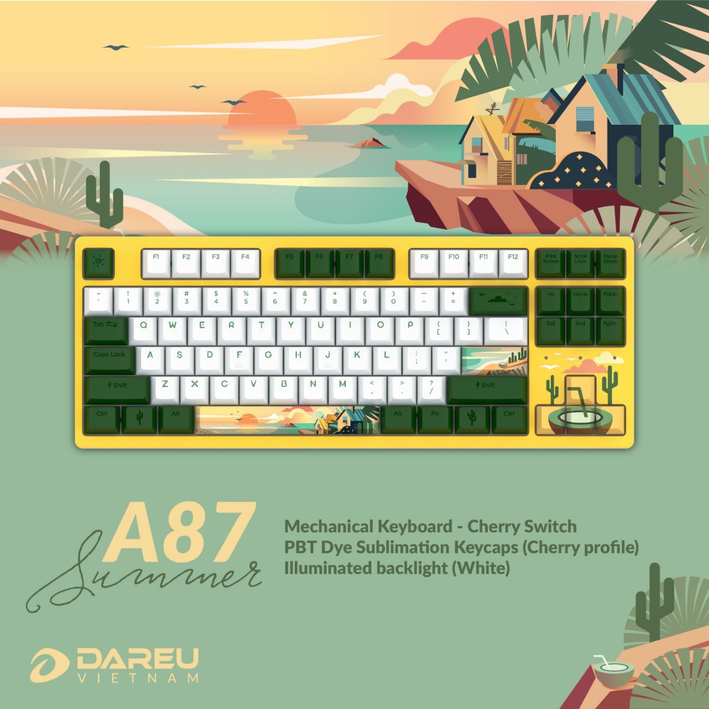 Bàn phím cơ DAREU A87 SUMMER (PBT, CHERRY Brown/ Red switch) Hàng chính hãng