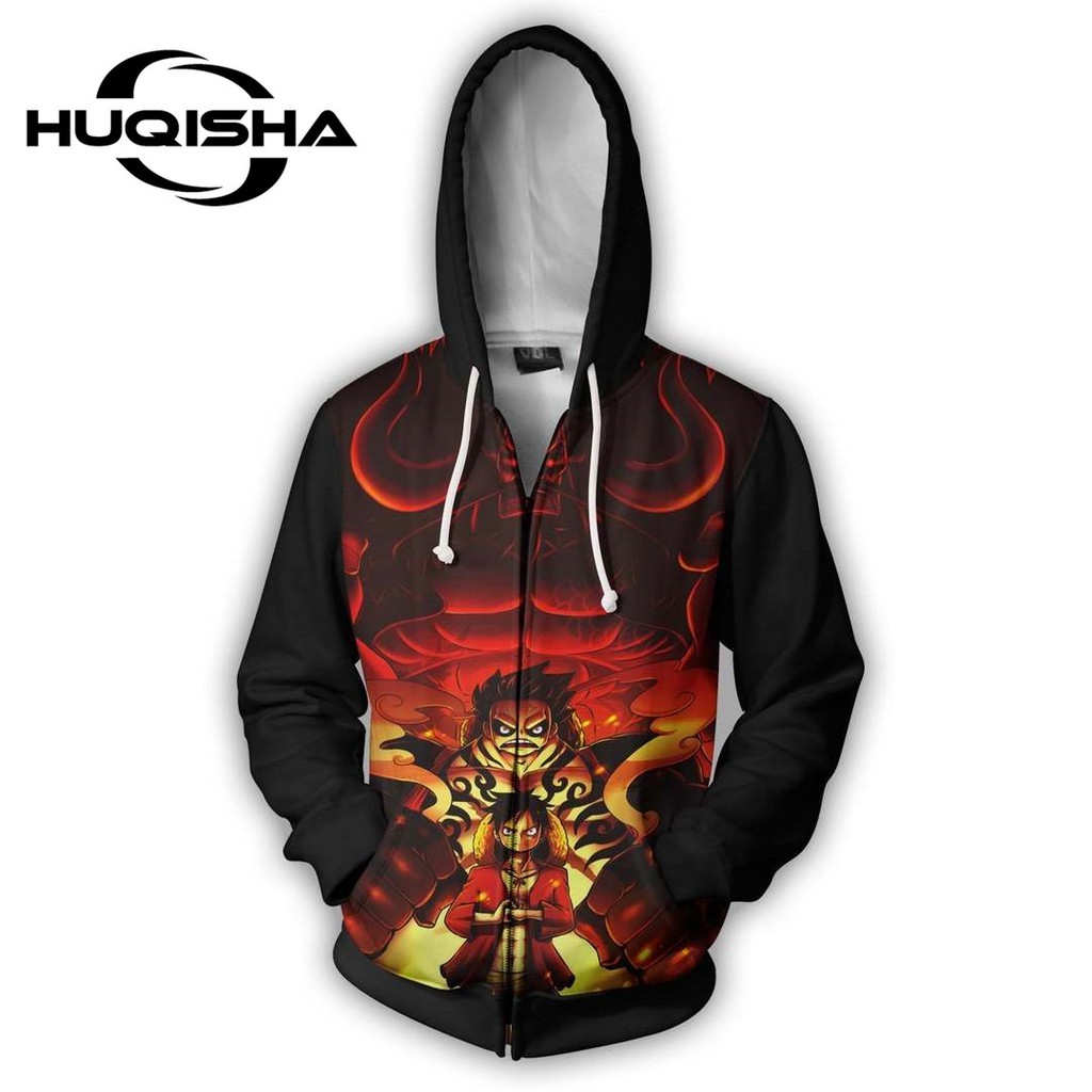 Áo hoodie HUQISHA in hình hoạt hình One Piece thời trang thường ngày cho nam
