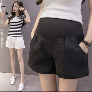 Q35 Quần short BÀ BẦU ống rộng dạng sọc ô caro đầy phong cách