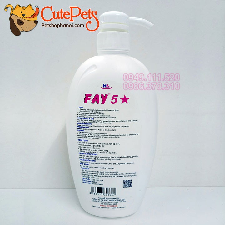 Sữa tắm Fay 5 Sao 800ml Dành cho chó mèo - CutePets Phụ kiện thú cưng Pet shop Hà Nội