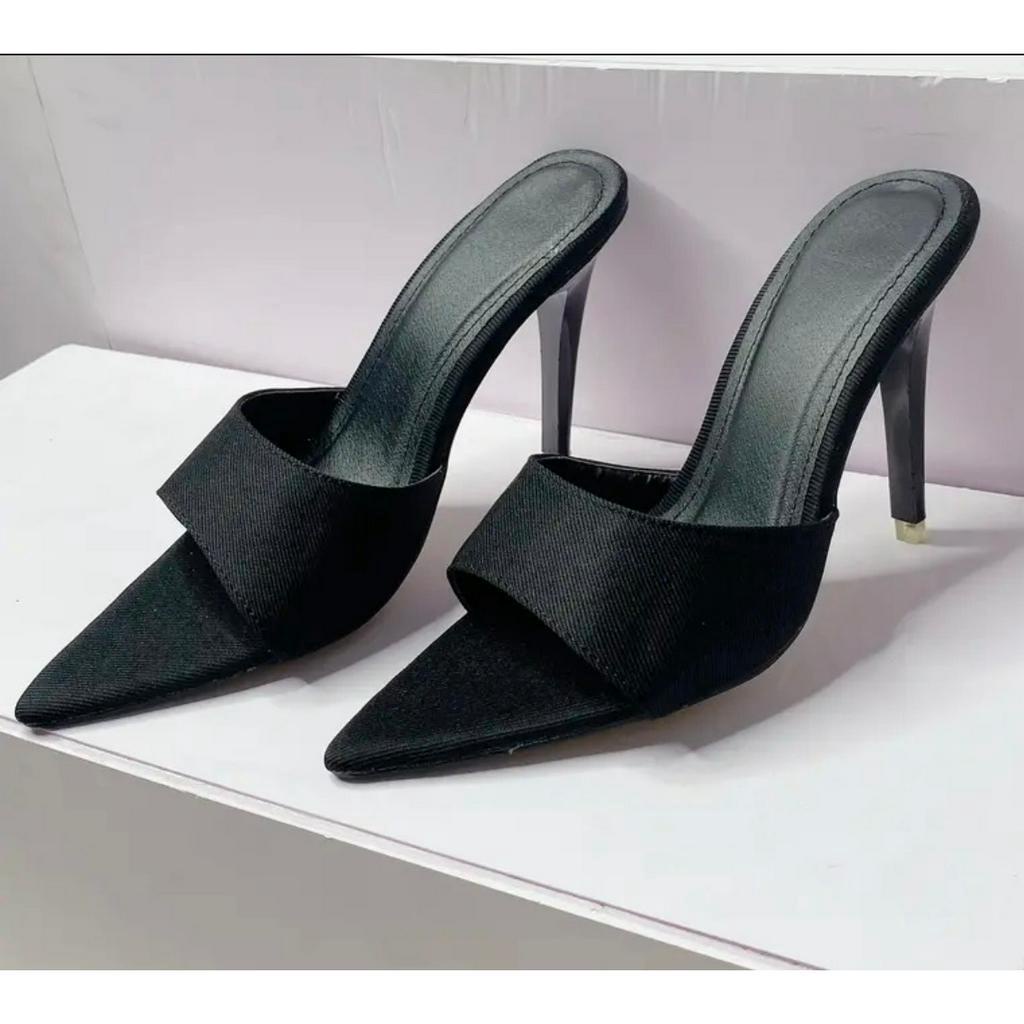 Dép cao gót nhọn 9cm quai bọc jean hothit