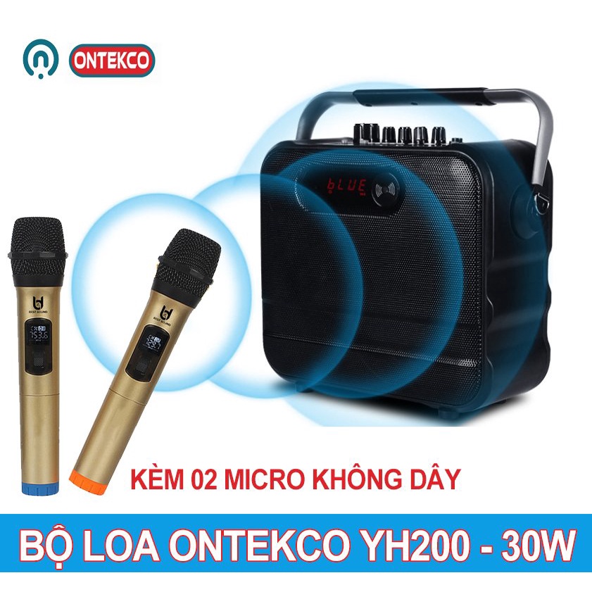 [Mã ELHACE giảm 4% đơn 300K] Bộ loa xách tay kèm míc hát karaoke Ontekco YH200, loa bluetooth 5.0 hát karaoke không dây