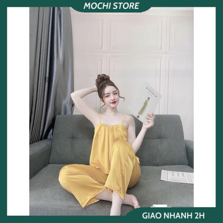 Đồ Bộ Mặc Nhà, Đồ Ngủ Lụa Áo 2 Dây Xếp Ly Quần Dài Chất Lụa Satin Cao Cấp Form Rộng Rãi Dưới 65kg Mặc Vừa. | BigBuy360 - bigbuy360.vn