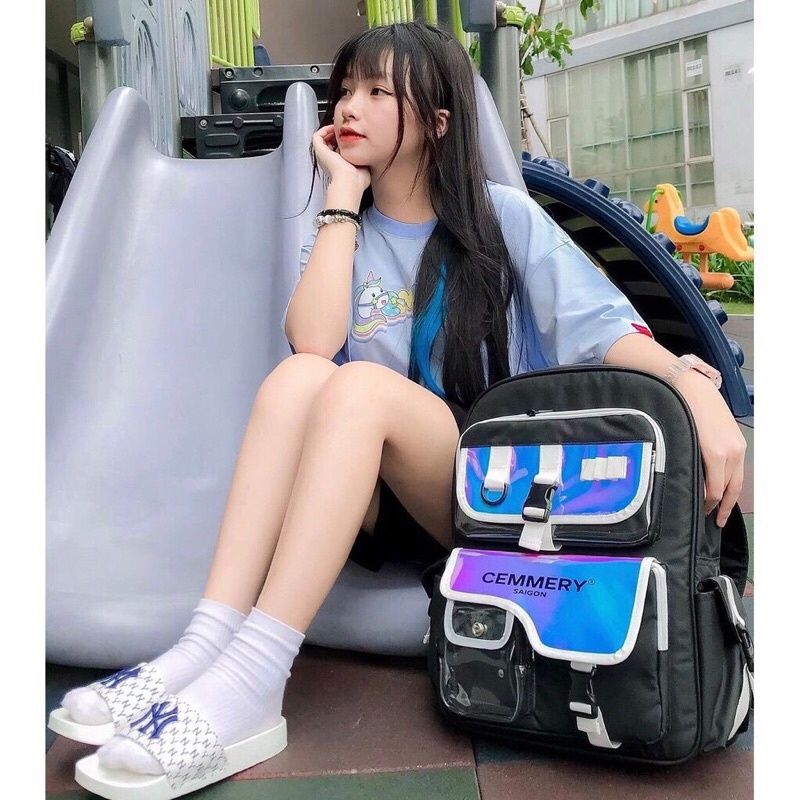 Balo SS1 Cemmery SaiGonnn Hologram Black(Tặng Kèm 1 Móc Khóa Dễ Thương) Balo Đi Học Xu Hướng Tuổi Teen