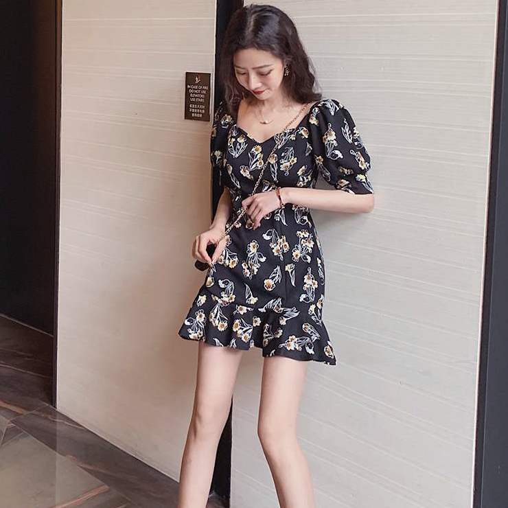 Đầm Nữ Ngắn Tay Cổ Tròn In Hoa Thời Trang | BigBuy360 - bigbuy360.vn