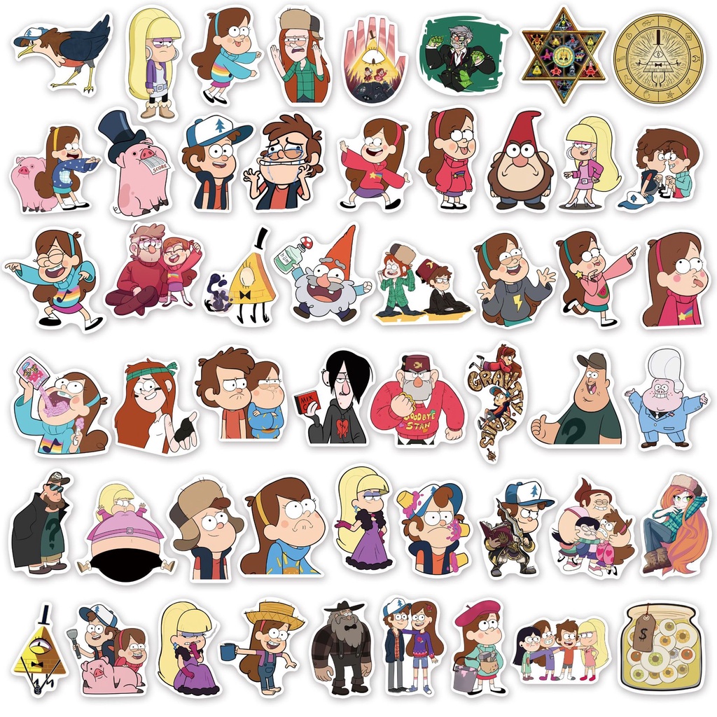 Y&P| Hình Dán Chống Nước Gravity Falls Phim Hoạt Hình Mũ Bảo Hiểm Máy Tính Xách Tay Hành Lý Dán Thiết Lập, 50 tờ