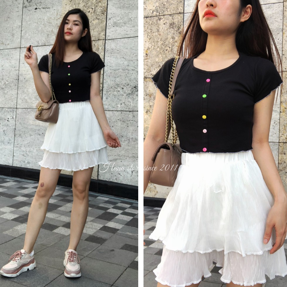 Áo croptop cuốn biên cúc nhiều màu dễ thương [ảnh thật + video] hàng có sẵn tại Hana Store | BigBuy360 - bigbuy360.vn