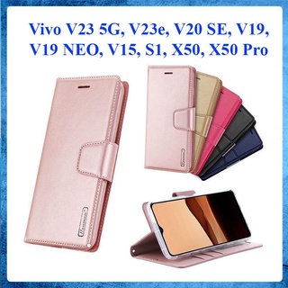 Bao da dạng ví Vivo V23 5G, V23e, V20 SE, V19, V19 neo, V15, S1, X50, X50 Pro hiệu Hanman có nắp gập, ngăn đựng thẻ ATM