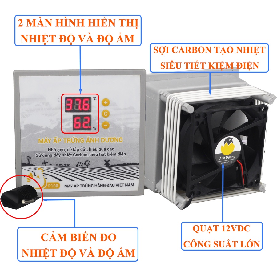 Máy ấp trứng mini Ánh Dương P100 - Tặng Gói úm gà cao cấp - Bản Tự Lắp Ráp - Đảo Bằng Tay