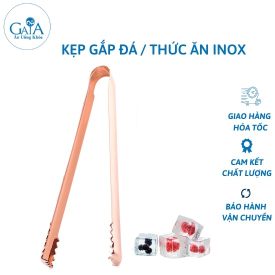 Kẹp gắp đá inox, gắp thức ăn bằng thép không gỉ màu vàng hồng KT 16cm