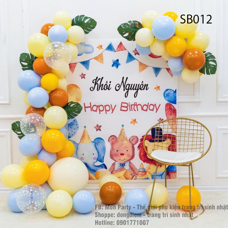 Set bóng trang trí sinh nhật Mon party kèm phông bạt in tên tuổi riêng của bé lên phông mẫu mới giá rẻ