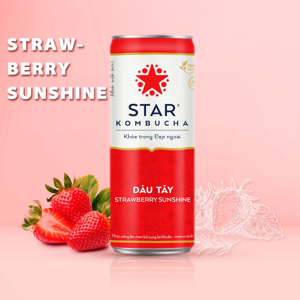 Thùng 12 lon STAR KOMBUCHA Dâu Tây / Strawberry Sunshine