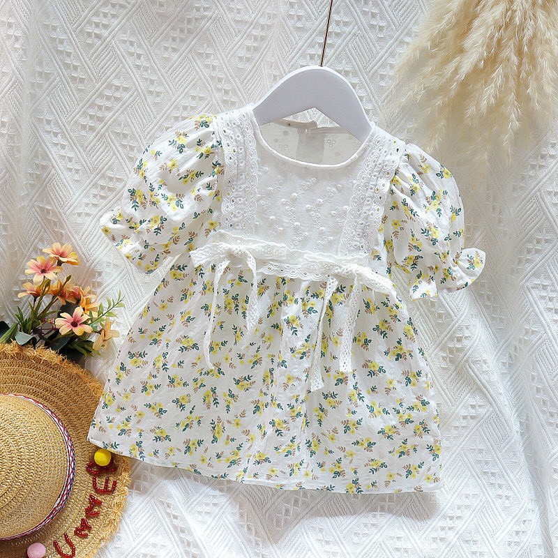 Váy Đầm Hoa Nhí Phối Ren Nơ Lạ Mắt Cho Bé Gái 6 - 15kg