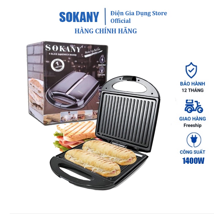 Máy ép nướng bánh mì đôi, Kẹp bánh mỳ loại lớn Chính hãng SOKANY 1400W
