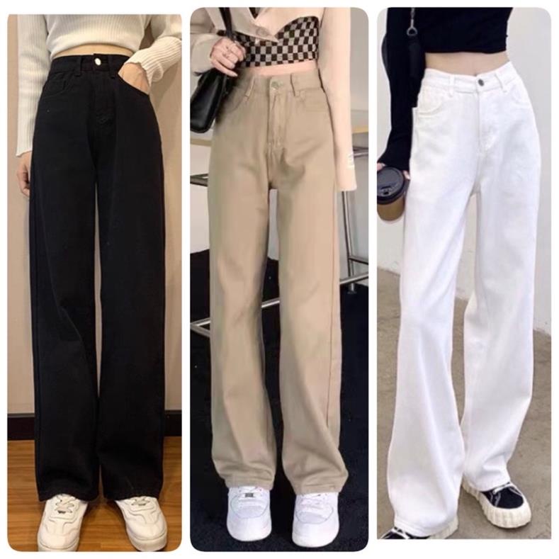 Quần jean ống rộng dài có nhiều màu baggy jean kaki nâu sũa trắng, xám, xanh denim đậm nhạt, hồng Đẹp