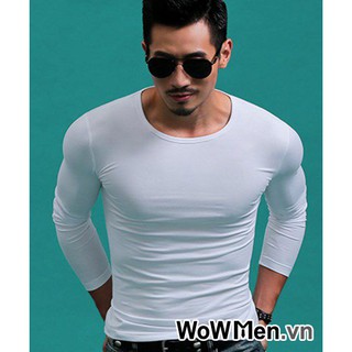 Áo Thun Trơn Dài Tay Ôm Body Trắng Cổ Tròn - AT1066