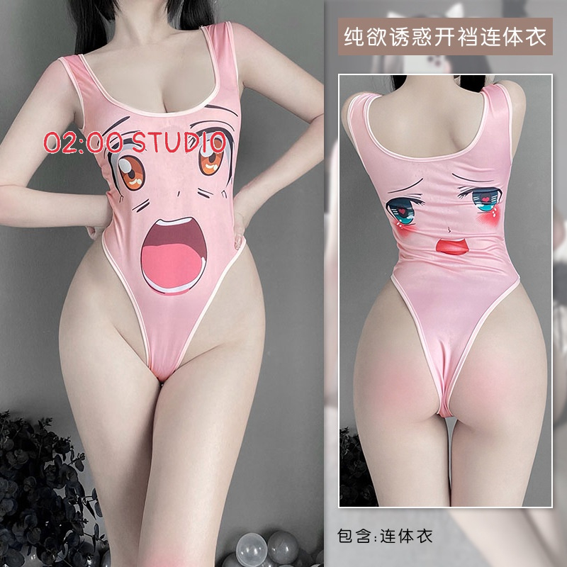 Bikini Bodysuit ôm sát cơ thể rỗng đáy in hình Anime dễ thương - Cosplay hình mặt cười