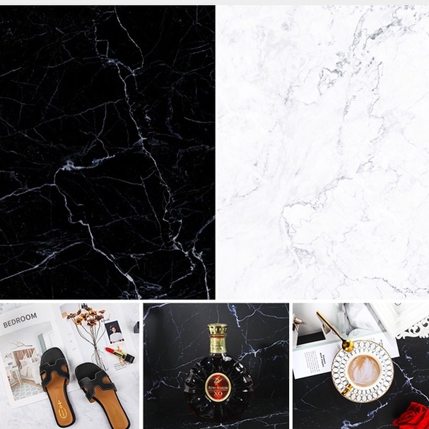 Phông nền chụp ảnh sản phẩm vân đá đen trắng 3D 57x87 cm 2 mặt-2M010