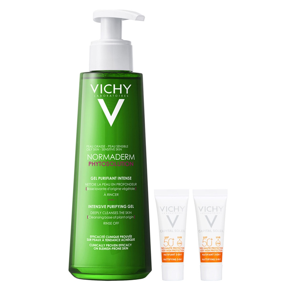 Bộ Vichy Sạch Sâu Giảm Bã Nhờn &amp; Chống Nắng Da Dầu Mụn 3 Món Cocolux