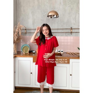 Đồ bầu sau sinh mặc nhà chấm bi - Quần áo ngủ bầu sau sinh có chun điều chỉnh - Bộ bầu mặc nhà thiết kế Medyla - NH07