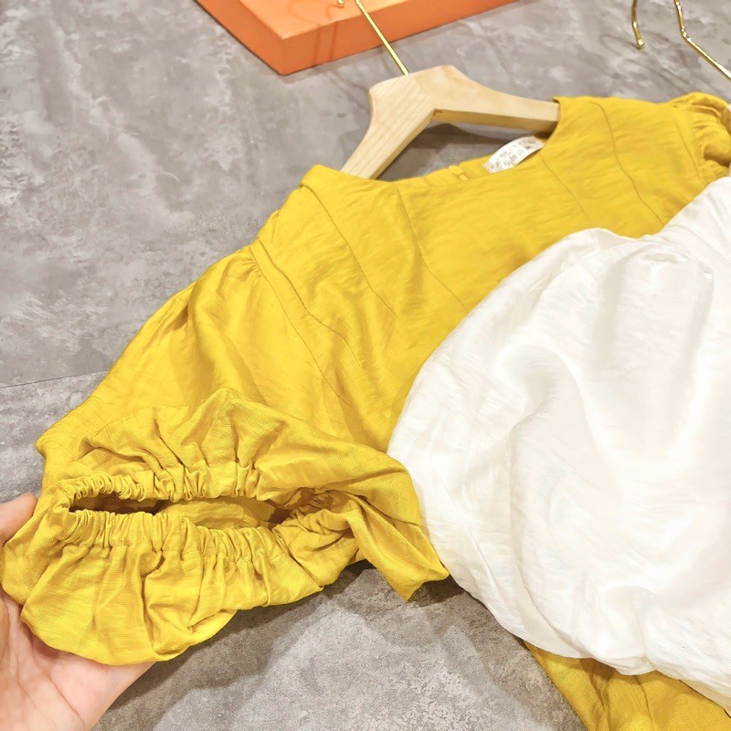 Váy li tay bồng cổ tròn 2 màu | BigBuy360 - bigbuy360.vn