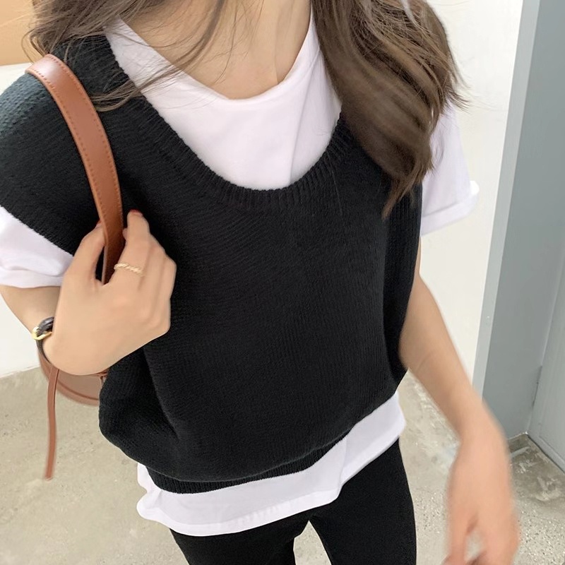 Áo len cổ chữ U màu sắc đơn giản thời trang Hàn Quốc cho nữ | BigBuy360 - bigbuy360.vn