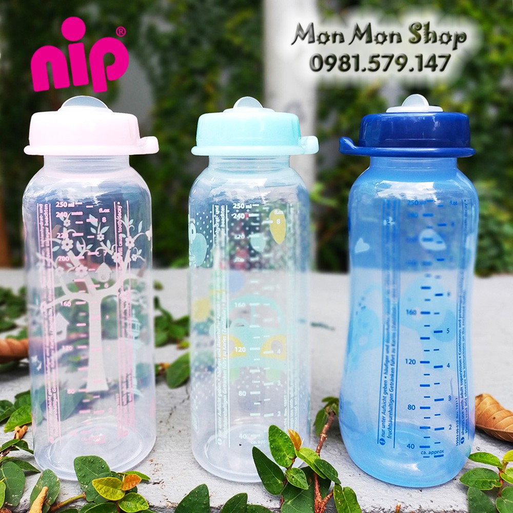 Bình trữ sữa/ bình đựng sữa mẹ 125ml/ 250ml NIP cổ thường/ cổ hẹp tiêu chuẩn nhập khẩu Đức có thể lắp thêm núm ti