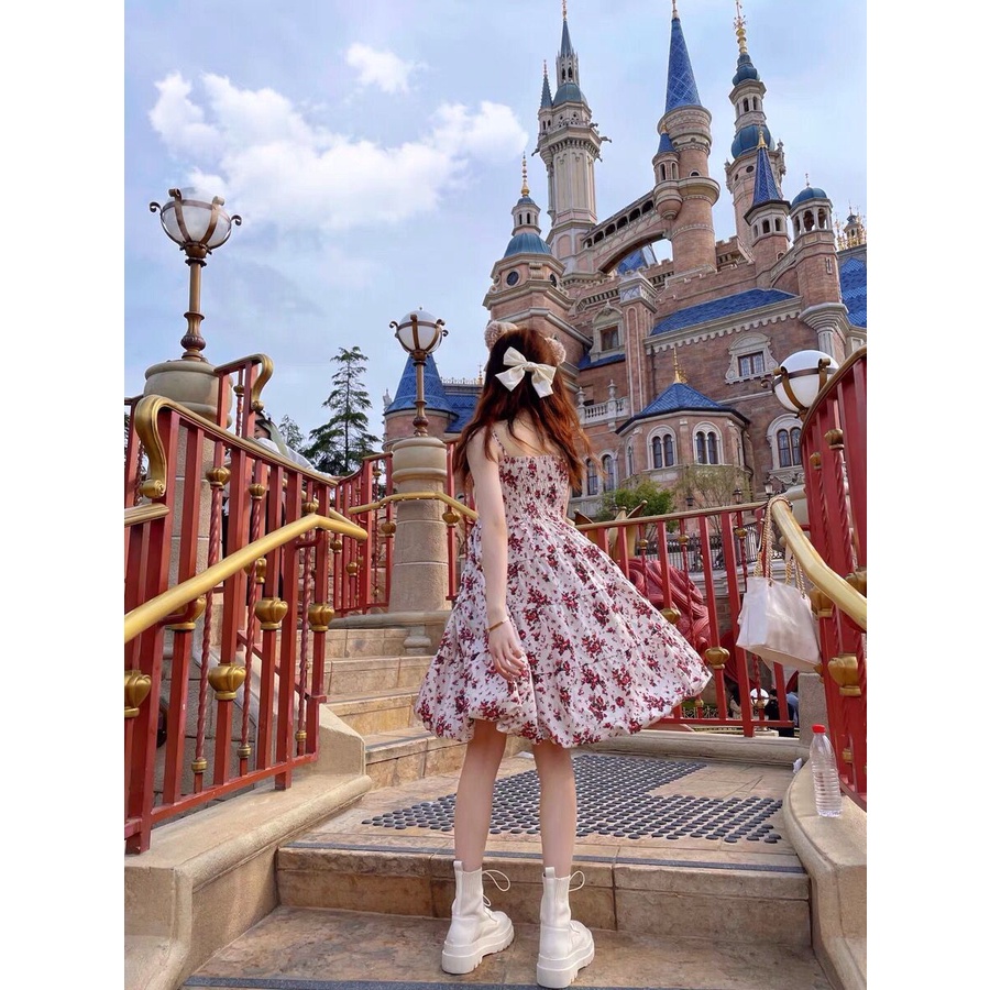 Đầm Voan Hai Dây Chiết Eo In Họa Tiết Hoa Chuông Phong Cách Pháp Cổ Điển Thời Trang Mùa Hè Dành Cho Nữ