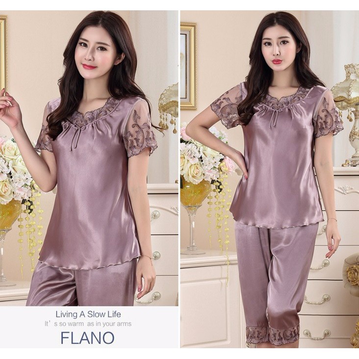 NG622 Bộ mặc nhà nữ hè chất lụa satin cao cấp hàng nhập - Thời Trang Dương