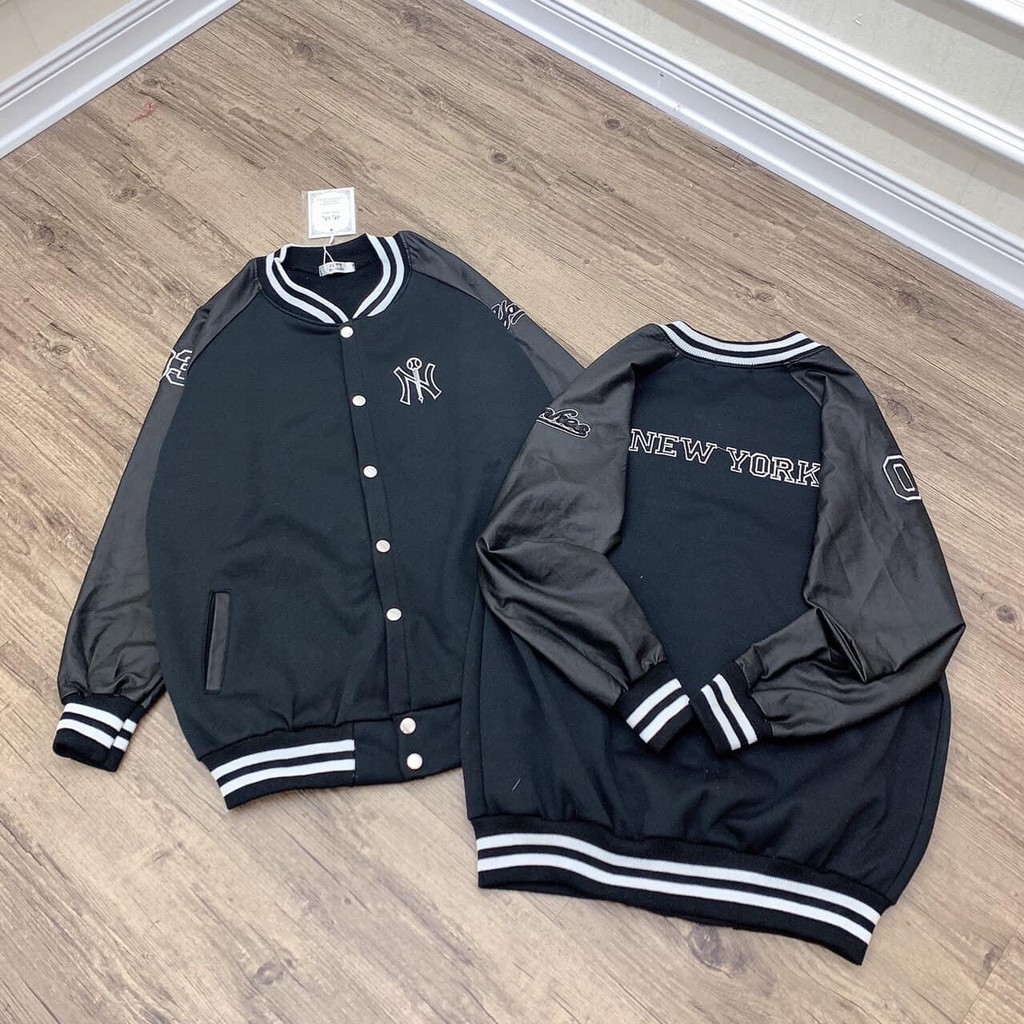 Áo khoác bomber nam nữ nỉ da cá phối tay da NY F20 | BigBuy360 - bigbuy360.vn
