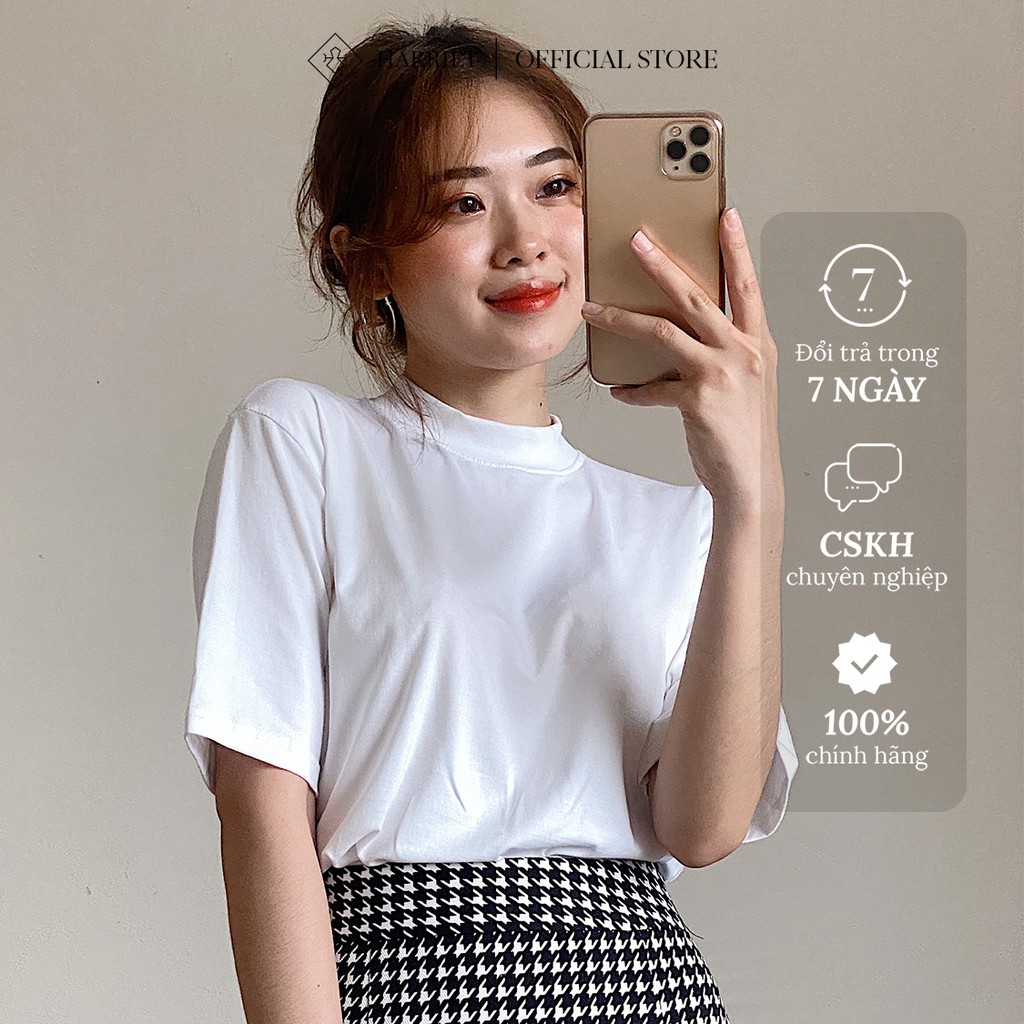 Áo phông nữ cổ tròn chất liệu cotton mềm mại thấm hút mồ hôi 3.5cm Harriet