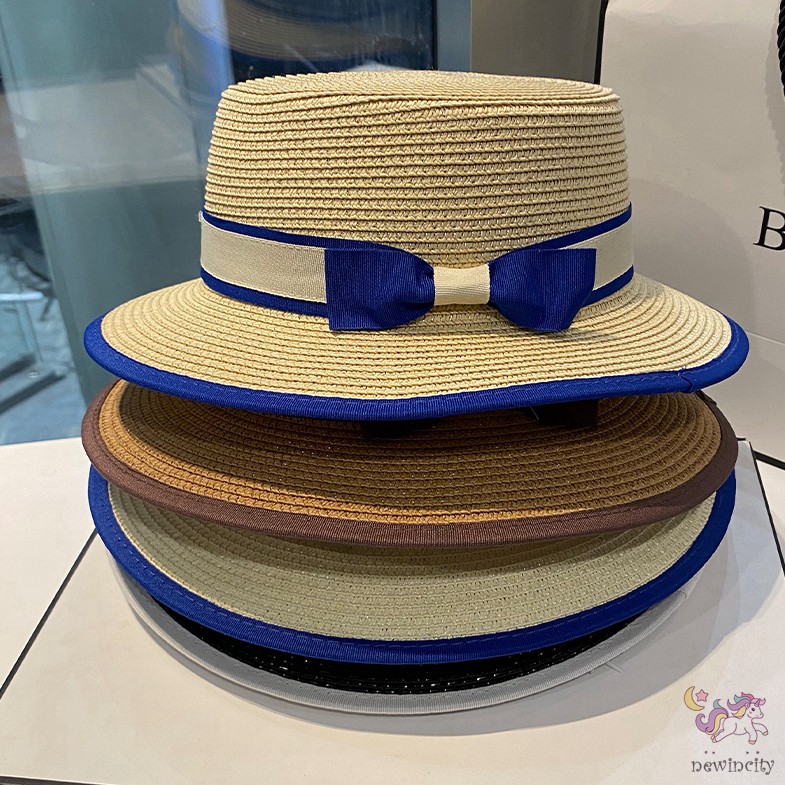 Mũ rơm phối nơ phong cách Hepburn thời trang mùa hè cho bé gái