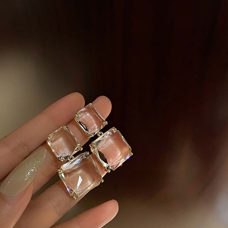 Đôi Bông Tai Hình Vuông Trong Suốt Đính Đá Chất Lượng Cao Dành Cho Nữ