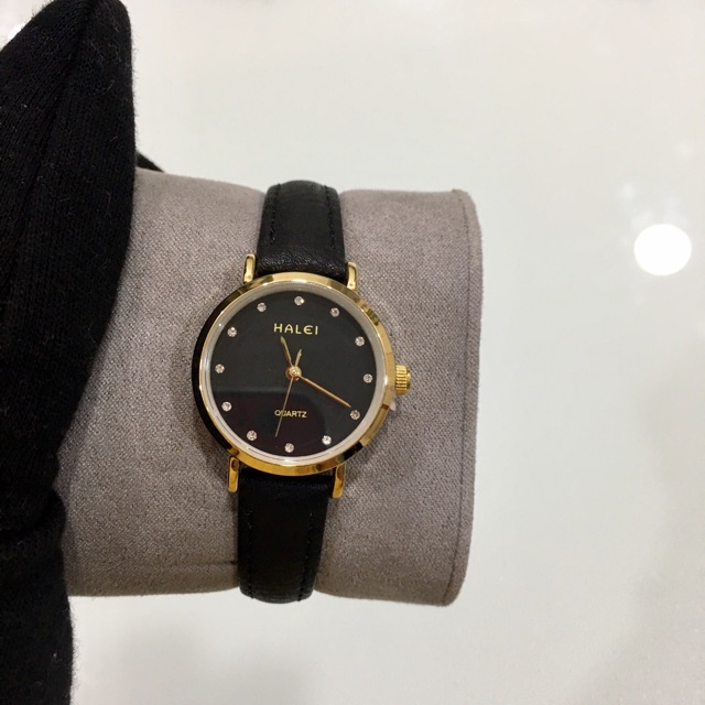 Đồng hồ Halei nữ mặt đen dây da đen chống nước | BigBuy360 - bigbuy360.vn