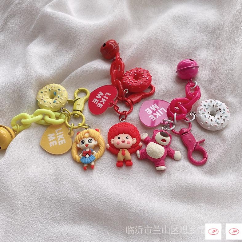 Móc Khóa Hình Bánh Donut Gấu Dâu Tây Xinh Xắn Dành Cho Cặp Đôi