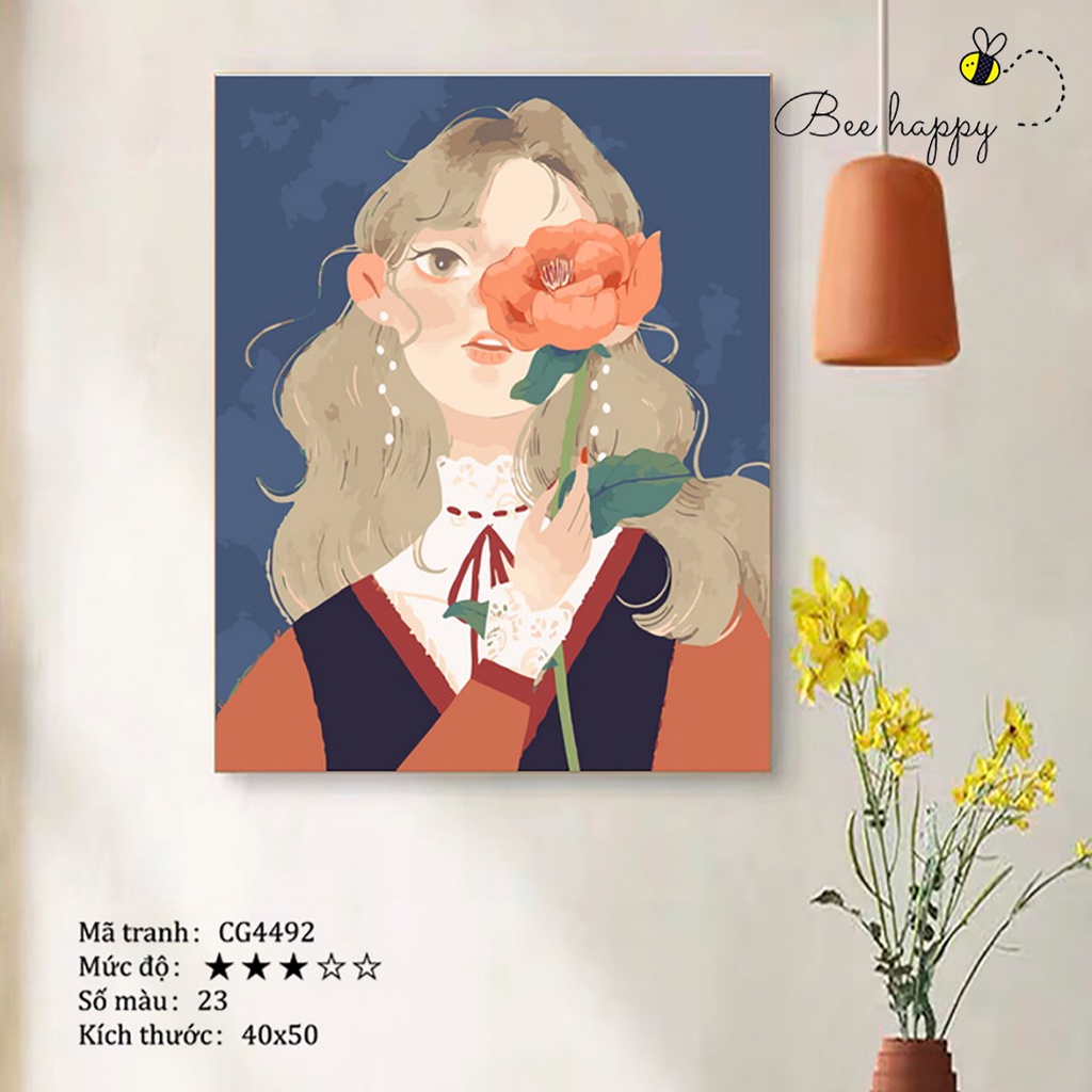 Tranh tô màu theo số Nàng thơ BEE HAPPY cao cấp màu 5ml 2 bộ cọ có sẵn mã CG4492