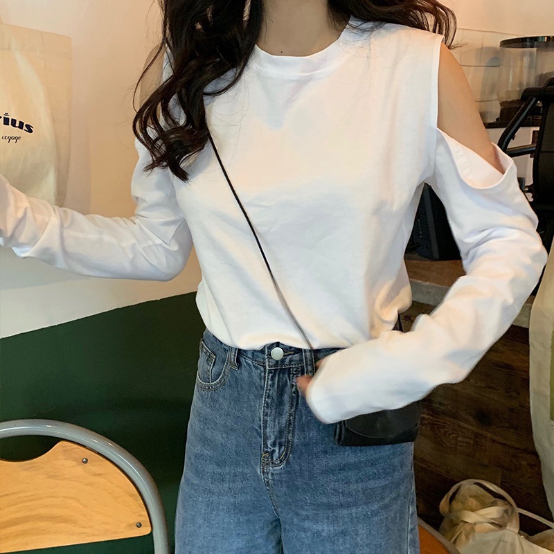 Áo thun nữ tay dài dáng rộng màu trơn phong cách Hàn Quốc